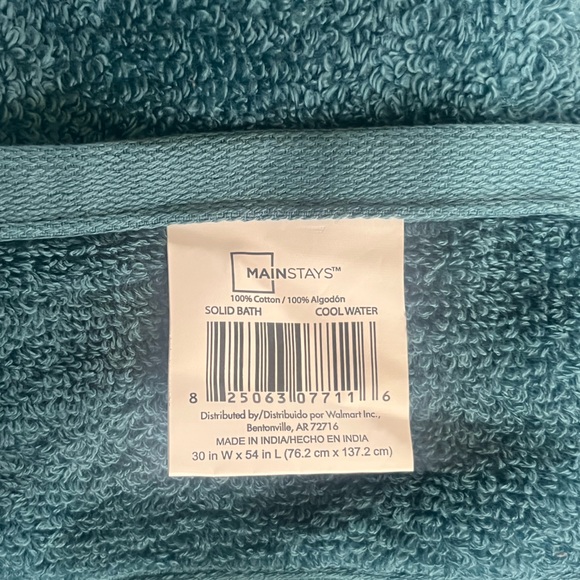 Mainstays Performance Solid Bath Towel, 54" x 30", COOL WATER - Picture 2 of 3